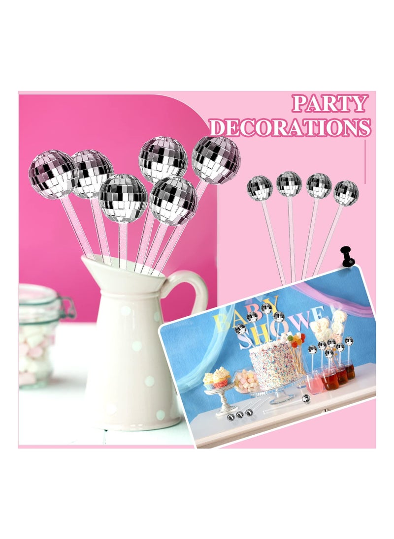 Generic - 24 Pcs Disco Ball Cocktail Stirrers - Plastic Swizzle Sticks for Drinks, Cake Pops & Coffee - Mirror Ball Beverage Mixers for Home, Bar, Cafe & Party Use (Clear) - Image 1