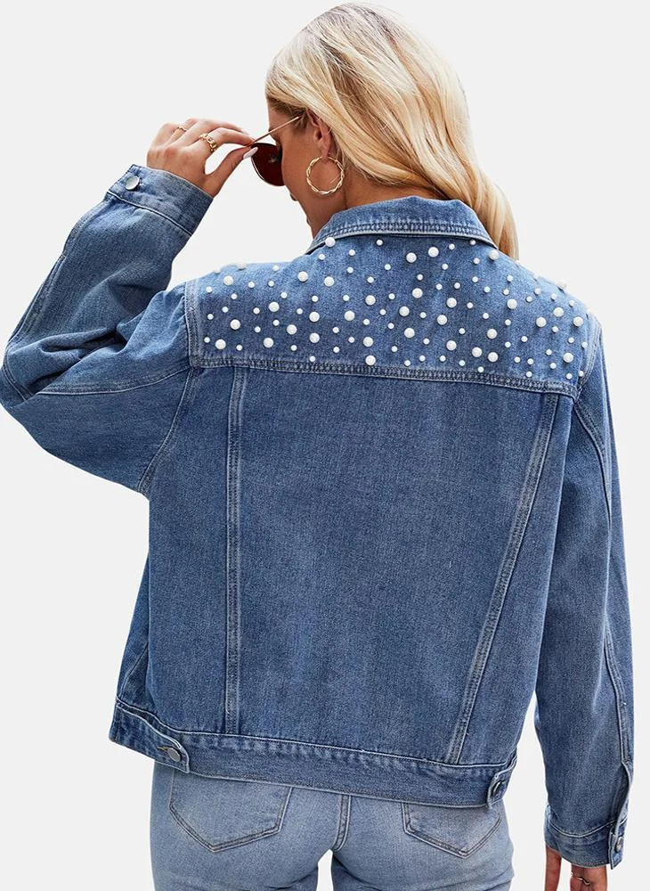 YUNIQEE Blue Printed Regular Fit Long Sleeve Denim Jacket