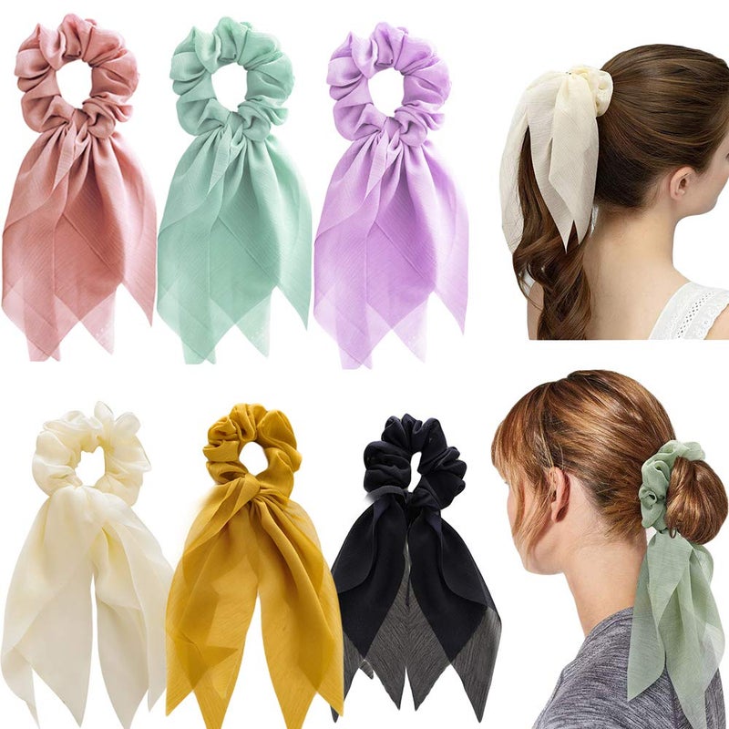Elegant Hair Accessories for Women  Girls Versatile Scrunchies Bundle  8 Pcs Double Layer Hair Ties with Bunny Ear Design 6 Colors
