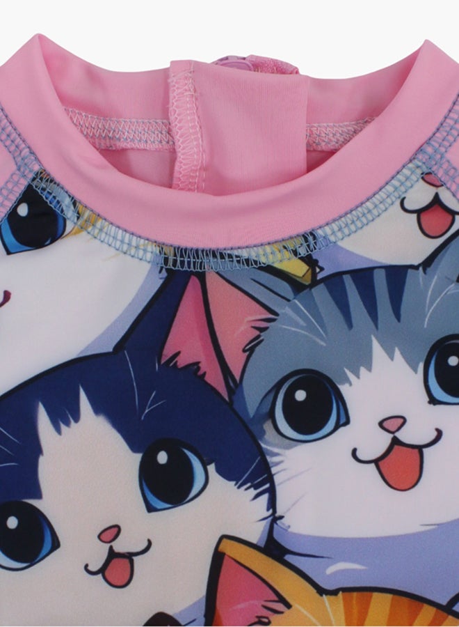 I.Wear I.Wear Girls Overall Swimsuit - Pink with Cute Kittens Print - Image 3