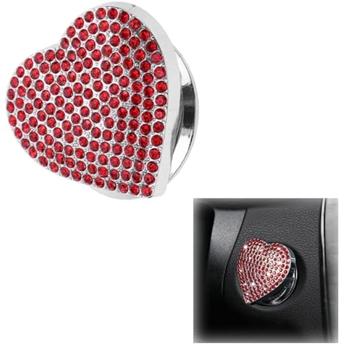 Duomama Red Heart Diamond Bling Car Start Button Cover  Sparkling Decorations  ScratchResistant - Image 2