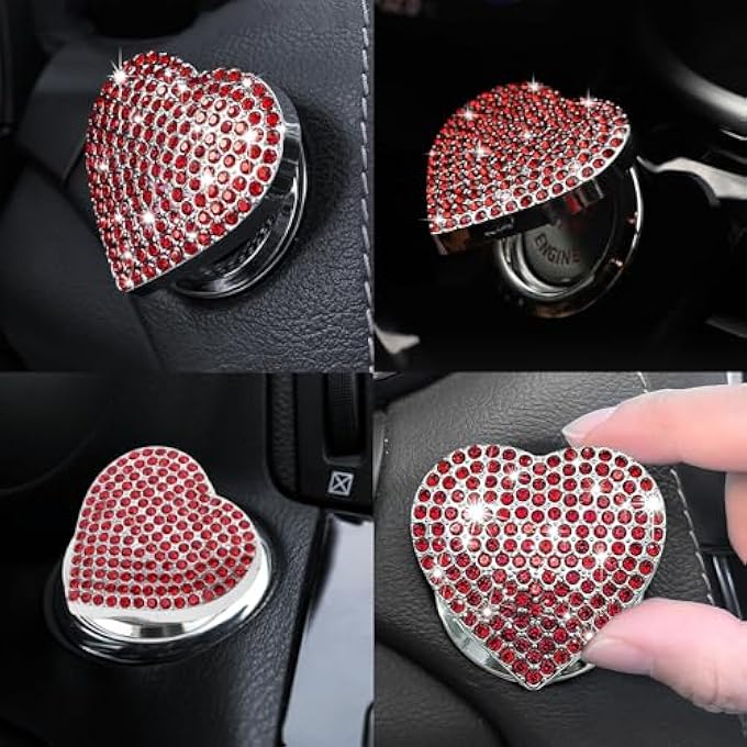 Duomama Red Heart Diamond Bling Car Start Button Cover  Sparkling Decorations  ScratchResistant - Image 3