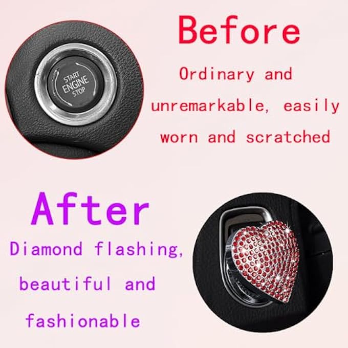 Duomama Red Heart Diamond Bling Car Start Button Cover  Sparkling Decorations  ScratchResistant - Image 4