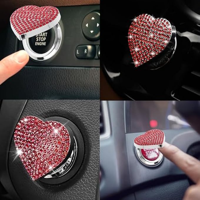 Duomama Red Heart Diamond Bling Car Start Button Cover  Sparkling Decorations  ScratchResistant - Image 5