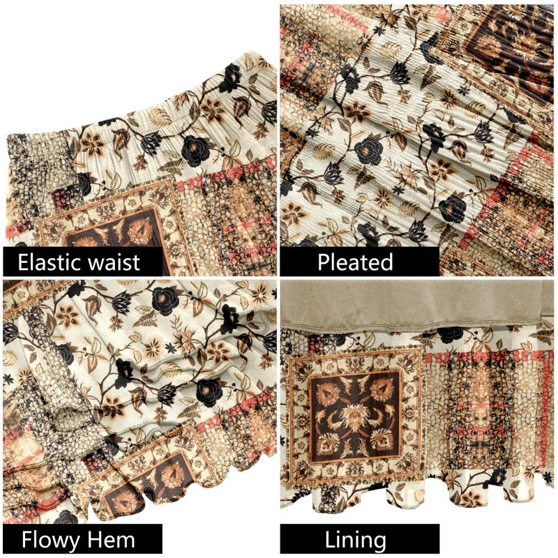 NiPaMi Women's Chiffon White Flowy Maxi Skirt Boho Summer Elastic Waisted Pleated A Line Long Skirts for Women 2026(Brown Floral Square-83,M) - Image 5