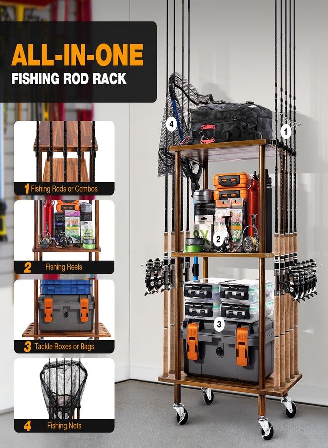 Ghosthorn 3-Tier Wooden Fishing Rod Rack - Holds 10 Rods, Natural, Garage, Living Room, Balcony, Garden - Image 2