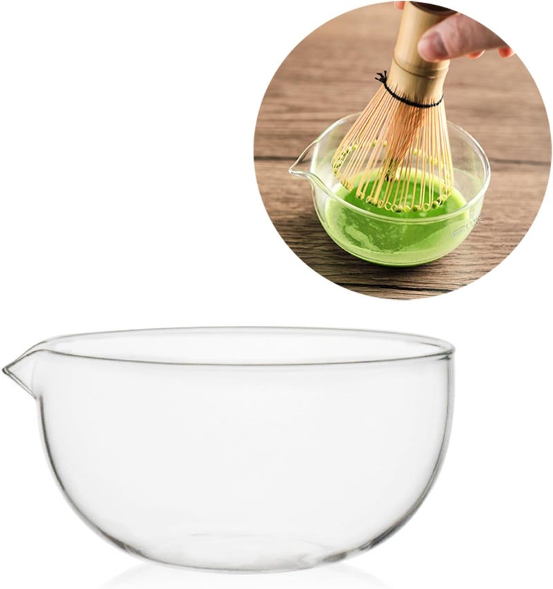 mocrcrel Glass Matcha Bowl With Pouring Spout, Ceremonial Mixing Chawan, 4.5 in, Clear Japanese Style Matcha Green Tea Cup, Hammer Spouted Matcha Mixer，Matcha Bowls，Glass, transparent, no lines (370ML) - Image 1