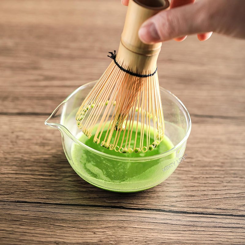 mocrcrel Glass Matcha Bowl With Pouring Spout, Ceremonial Mixing Chawan, 4.5 in, Clear Japanese Style Matcha Green Tea Cup, Hammer Spouted Matcha Mixer，Matcha Bowls，Glass, transparent, no lines (370ML) - Image 2