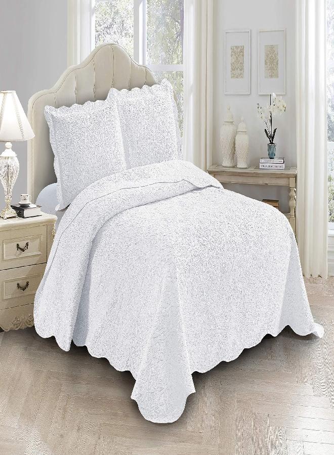 Fancy Linen طقم غطاء سرير مزخرف من الكتان 3 قطع بحجم كبير بتصميم زهور الأقحوان جديد # أليس (كIng/كاليفورنيا كIng، أبيض) - Image 2