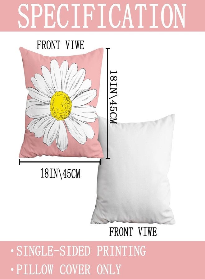 Bamsod Throw Pillow Covers Set of 4 Daisy 18x18 Pillow Covers Linen Square Pillow Case (Pink Daisy) - Image 2