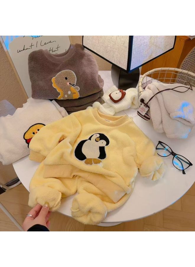 Children's Pajamas Set Boys And Girls Home Clothes Flannel Winter Warm Baby Girl Cartoon Flannel Two-piece Set