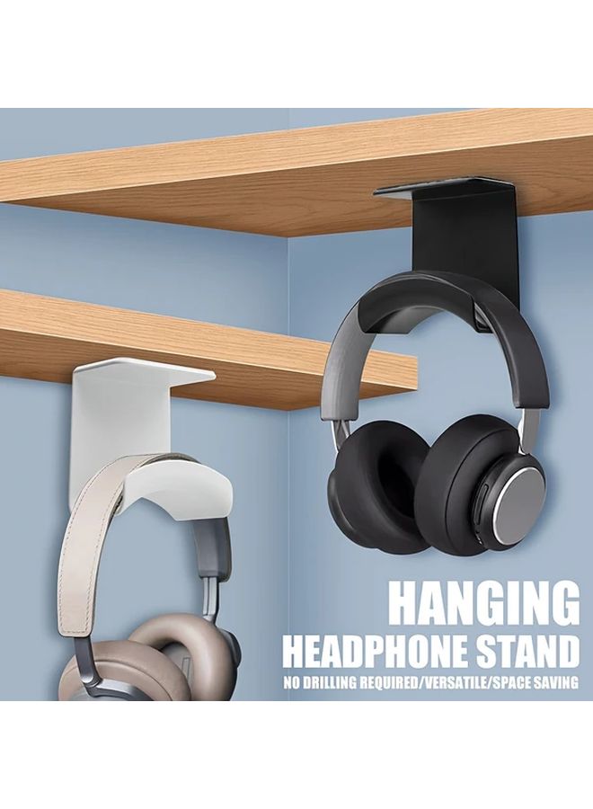 No Drill Headphone Hanger Easy Install Over Table Under Seat Wall Mount White - Image 1