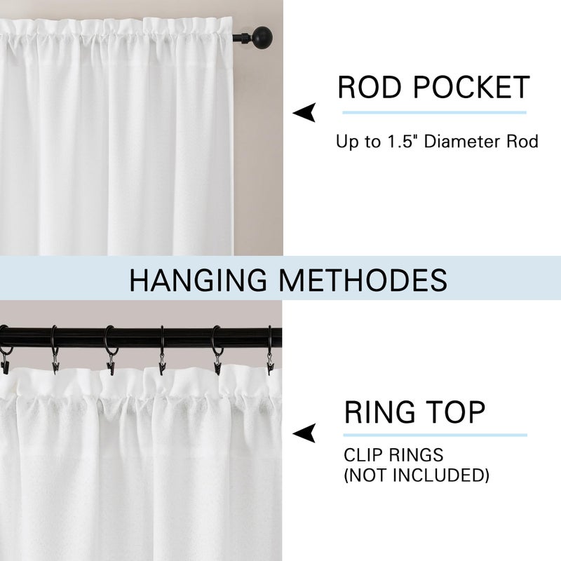 Lecloud White Valance for Window 18 Inch Length, Light Filtering Faux Linen Textured Soft Kitchen Curtains, Airy Short Drapes with Rod Pockets for Bathroom Basement Farmhouse, 60" W x 18" L 1 Panel - Image 5