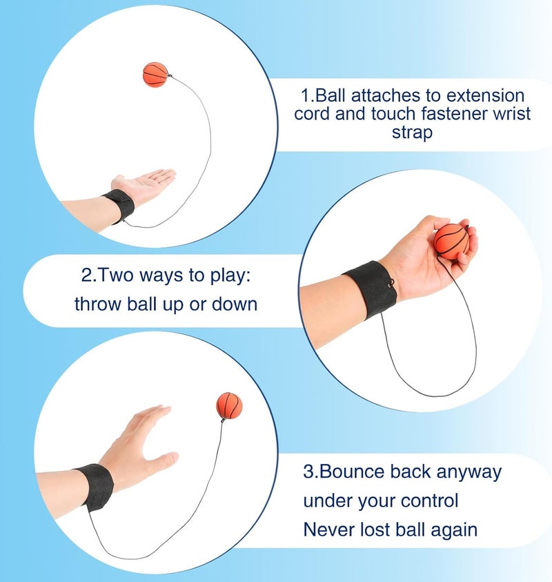 Skylety 6 Pcs Wrist Ball Return Ball on a String with Strap Wristband Sports Rubber Toy Includes Basketball, Baseball and Football for Boys Girls Party Favor Gifts, Exercise or Play - Image 5