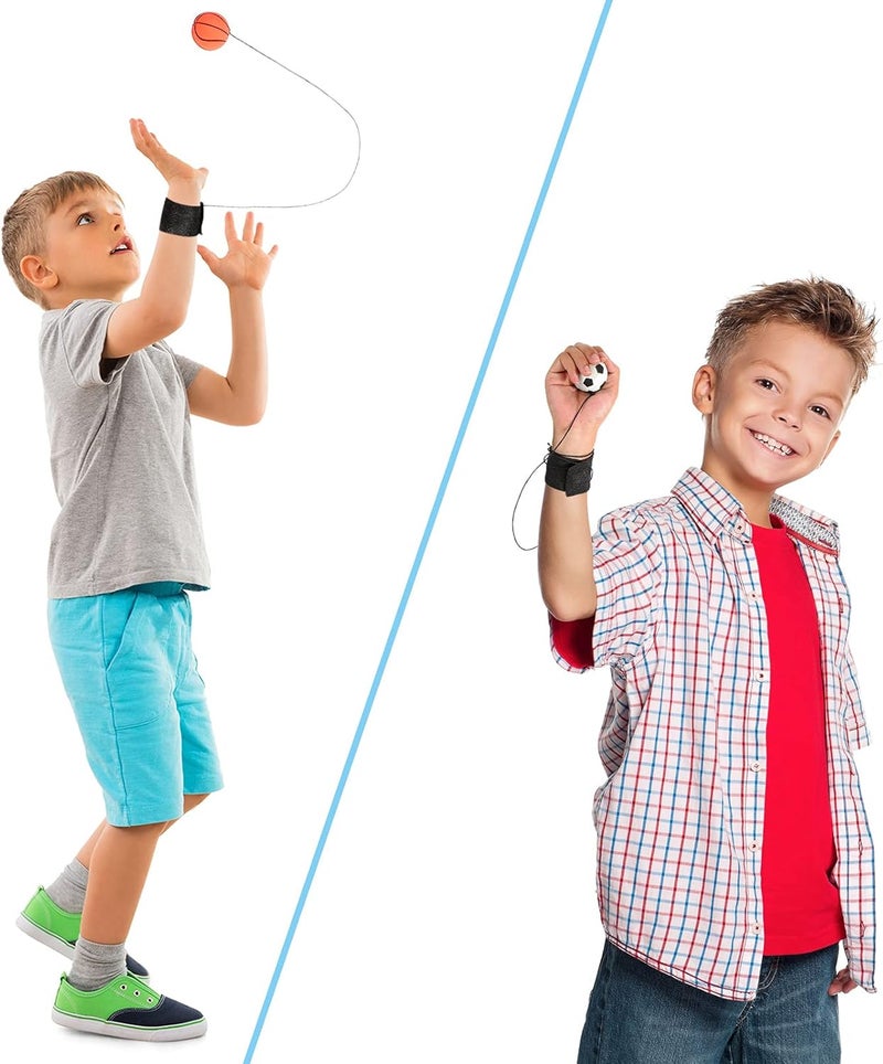 Skylety 6 Pcs Wrist Ball Return Ball on a String with Strap Wristband Sports Rubber Toy Includes Basketball, Baseball and Football for Boys Girls Party Favor Gifts, Exercise or Play - Image 4