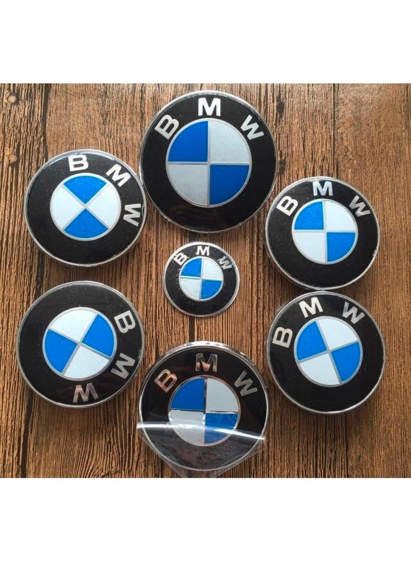 BMW Emblem Set – 7 Pieces – BMW Emblems for Hood, Trunk, Steering Wheel, and Wheel Center Caps - Image 1