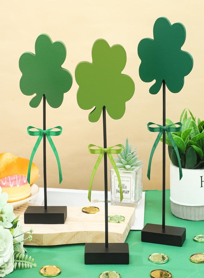 Fairooth 3 Pcs St. Patrick's Day Table Wooden Signs Green Shamrock Standing Tabletop Decorations Irish Lucky Clover Wood Block Centerpiece for Irish Themed Party Home Kitchen Office Desk Tiered Tray Decor - Image 4
