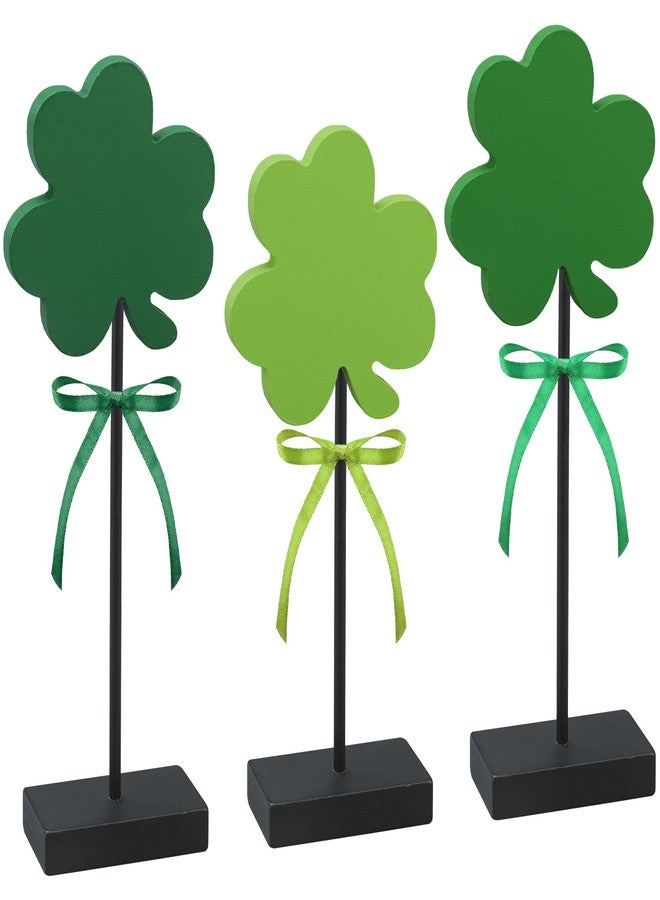 Fairooth 3 Pcs St. Patrick's Day Table Wooden Signs Green Shamrock Standing Tabletop Decorations Irish Lucky Clover Wood Block Centerpiece for Irish Themed Party Home Kitchen Office Desk Tiered Tray Decor - Image 1