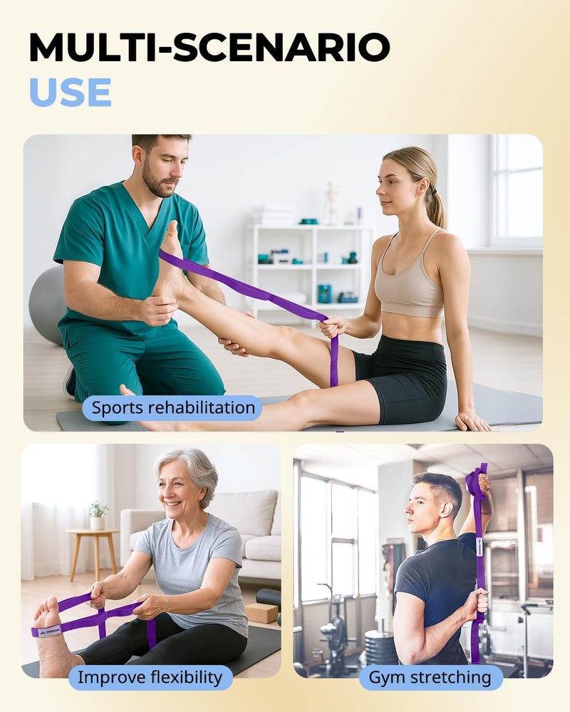 Trideer Stretching Strap Yoga Strap for Physical Therapy, 10 Loops Yoga Straps for Stretching, Non-Elastic Stretch Strap for Pilates, Exercise, Stretch Band for Women & Men - Image 5