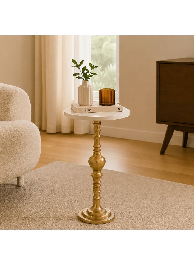 Home auraa Snow white accent table , made of Aluminum , Sofa Side Table, Coffee Table, Corner Small Table, Tea End table for Living Room, Outdoor, Bedroom - 53x25x25 cm - Image 1