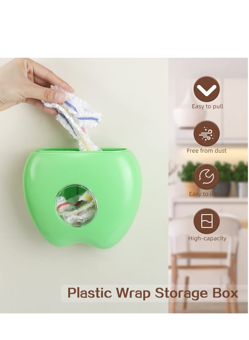 Plastic Wrap Storage Box with 100pcs Plastic Wrap, Multi-functional Wall-Mounted Cling Film Dispenser, Large Capacity Fresh Keeping Bag Storage Box for Kitchen, Vegetable Fruit Food (Green) - Image 2