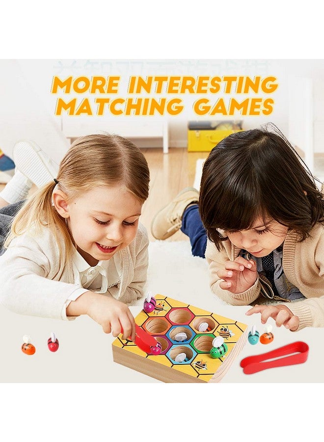 kizh Fine Motor Toys, Clamp Bee to Hive Matching Game Toddler Learning Toys Montessori Wooden Lovely Bee Hive Toys Color Sorting for Baby Early Educational Game Toy for 3 4 5 Years Old Kids - Image 3