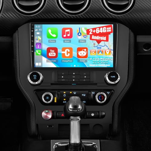 EKAT 2G64G 9 inch Screen for Ford Mustang Radio 2015 2016 2017 2018 2019 2020 Adapts to 3 Buttons Only Android Mustang Car Stereo Support CarplayAndroid Auto1080PBluetoothFM RDS - Image 1