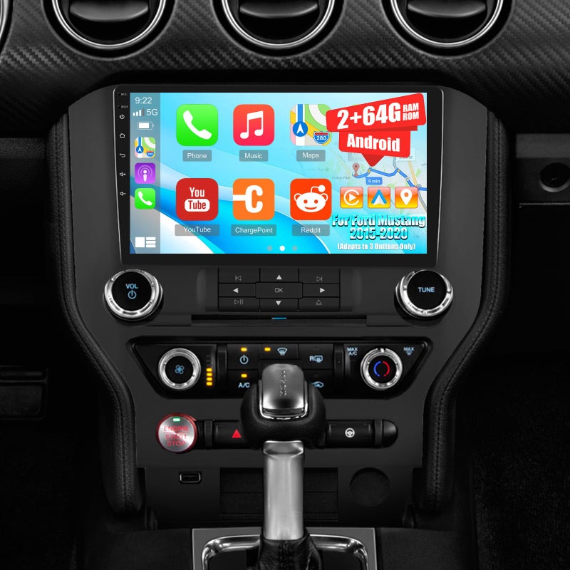 EKAT 2G64G 9 inch Screen for Ford Mustang Radio 2015 2016 2017 2018 2019 2020 Adapts to 3 Buttons Only Android Mustang Car Stereo Support CarplayAndroid Auto1080PBluetoothFM RDS - Image 2
