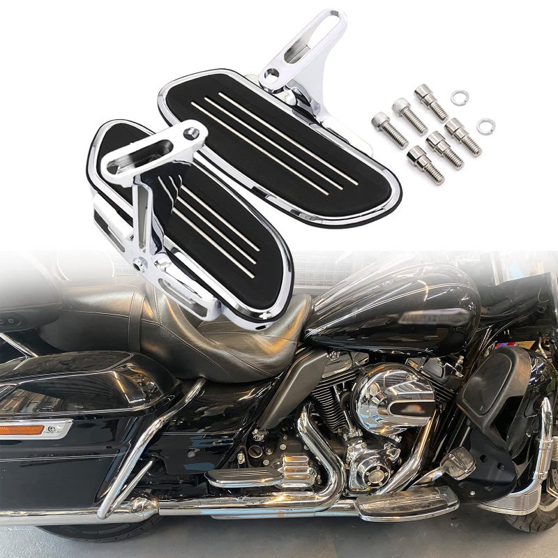 Motorcycle Passenger Floorboard Streamliner Footboard with Mount Bracket Kit Fit for Harley Touring Road Glide Street Glide Road King Electra Glide 19932025 Chrome