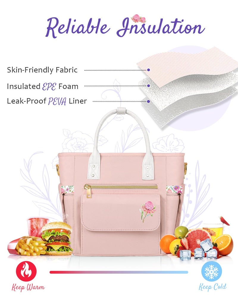 GLORIEROO Deluxe Insulated Lunch Box Bag Women - Leakproof Waterproof Cooler with Multi Pockets Removable Strap for Work Picnic - Teacher Mothers Day Christmas Birthday Gifts - Image 4