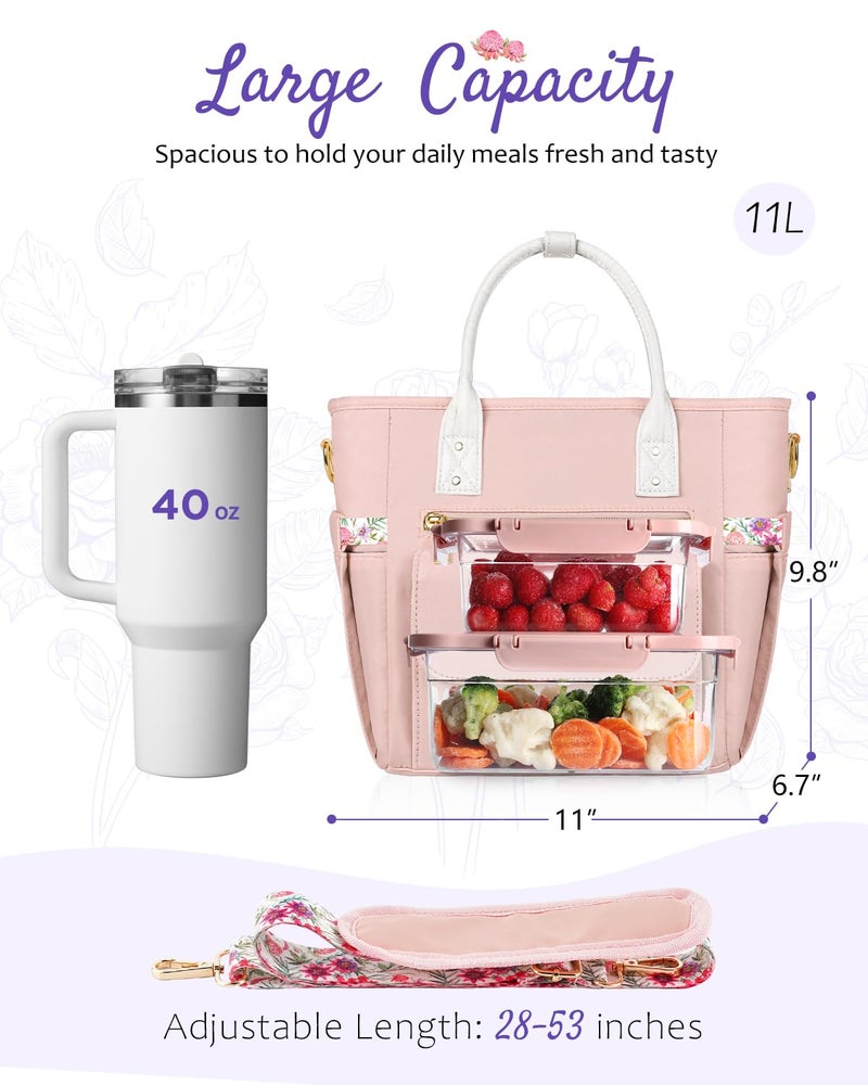GLORIEROO Deluxe Insulated Lunch Box Bag Women - Leakproof Waterproof Cooler with Multi Pockets Removable Strap for Work Picnic - Teacher Mothers Day Christmas Birthday Gifts - Image 5