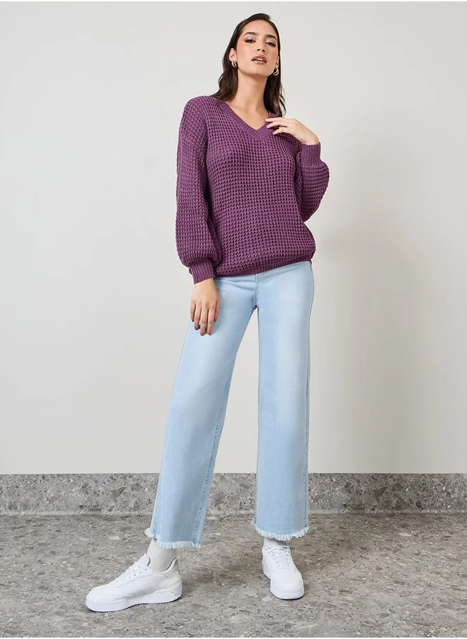 Styli Oversized Fit Chunky Knit V Neck Sweater