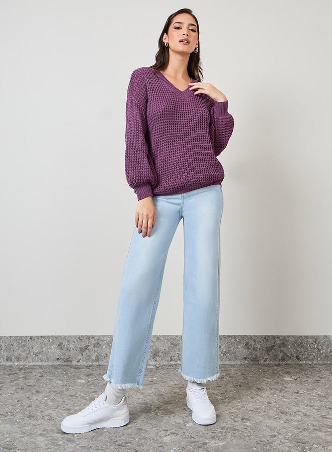 Styli Oversized Fit Chunky Knit V Neck Sweater  - Image 2