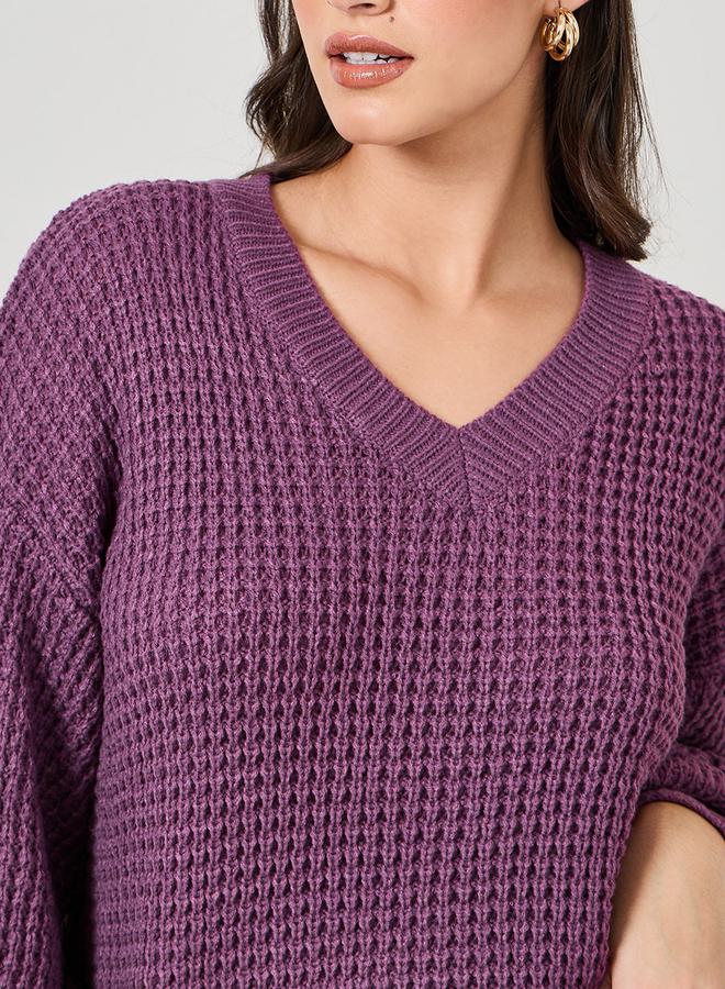 Styli Oversized Fit Chunky Knit V Neck Sweater  - Image 3