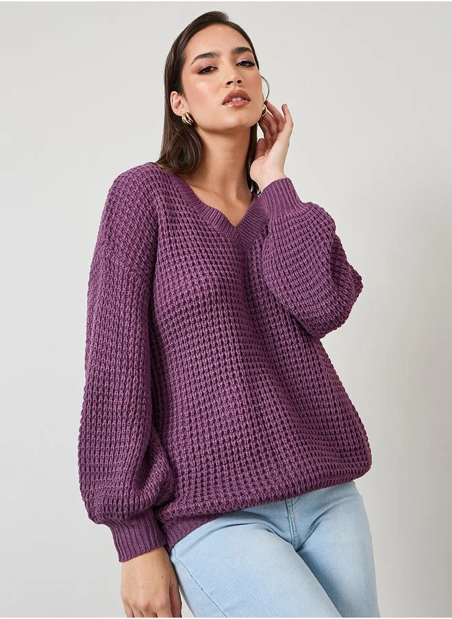 Styli Oversized Fit Chunky Knit V Neck Sweater