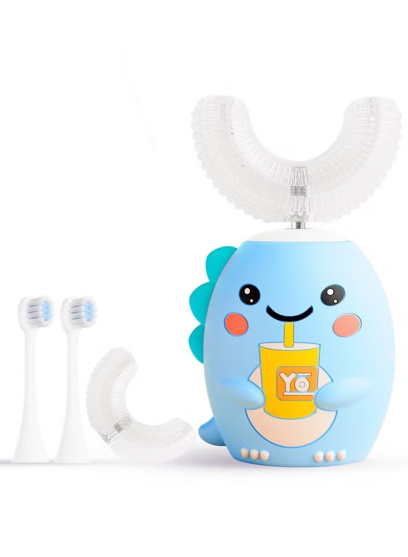 Kids U-Shaped Electric Sonic Toothbrush with 4 Brush Heads, 5 Modes, Cartoon Dinosaur Design, IPX7 Waterproof - Image 1