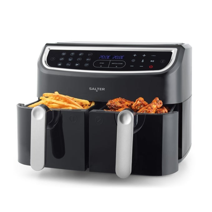 EK4548 DUAL COOK PRO AIR FRYER WITH 12 COOKING FUNCTIONS AND SENSOR TOUCH DISPLAY 9 LITRE 1600 W 2 FRYING RACKS FOR DUAL COOKING 30 MINUTE TIMER ADJUSTABLE TEMPERATURE CONTROL