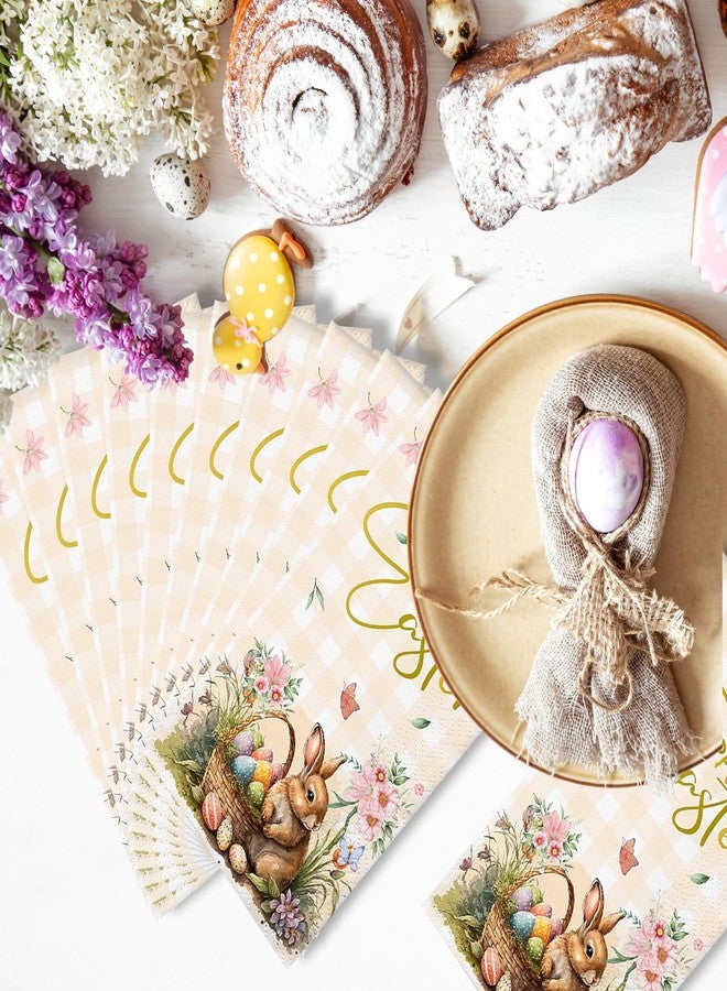 wuhuzsm 100 Pcs Happy Easter Napkins - Spring Bunny Flower Easter Eggs Disposable Decorative Paper Napkins for Bathroom Party Supplies Table Decor - Image 4
