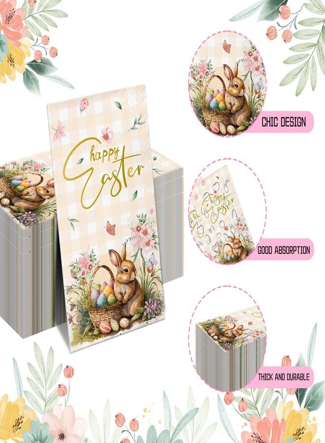 wuhuzsm 100 Pcs Happy Easter Napkins - Spring Bunny Flower Easter Eggs Disposable Decorative Paper Napkins for Bathroom Party Supplies Table Decor - Image 3