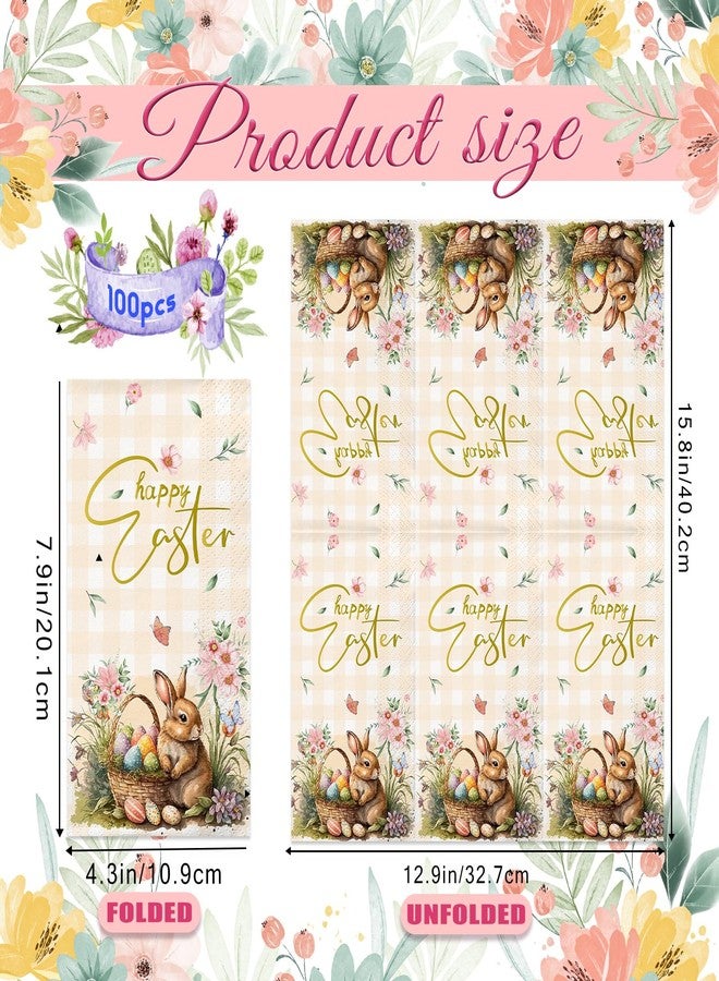 wuhuzsm 100 Pcs Happy Easter Napkins - Spring Bunny Flower Easter Eggs Disposable Decorative Paper Napkins for Bathroom Party Supplies Table Decor - Image 2