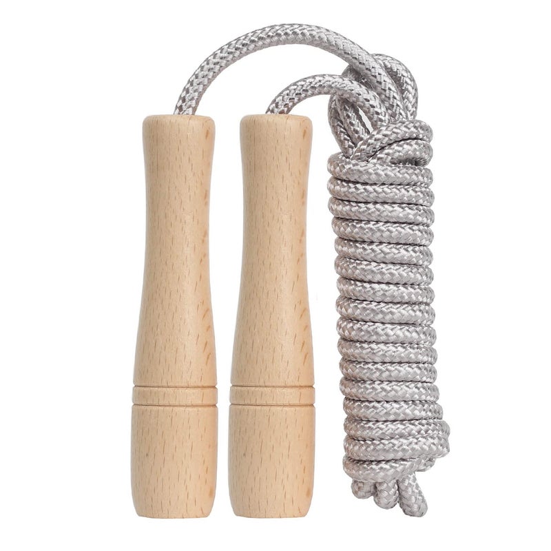 Ace one Jump Rope Kids,8.5ft Adjustable Cotton Skipping Rope with Wooden Handle for Boys and Girls Fitness Outdoor Exercise (Silver) - Image 1