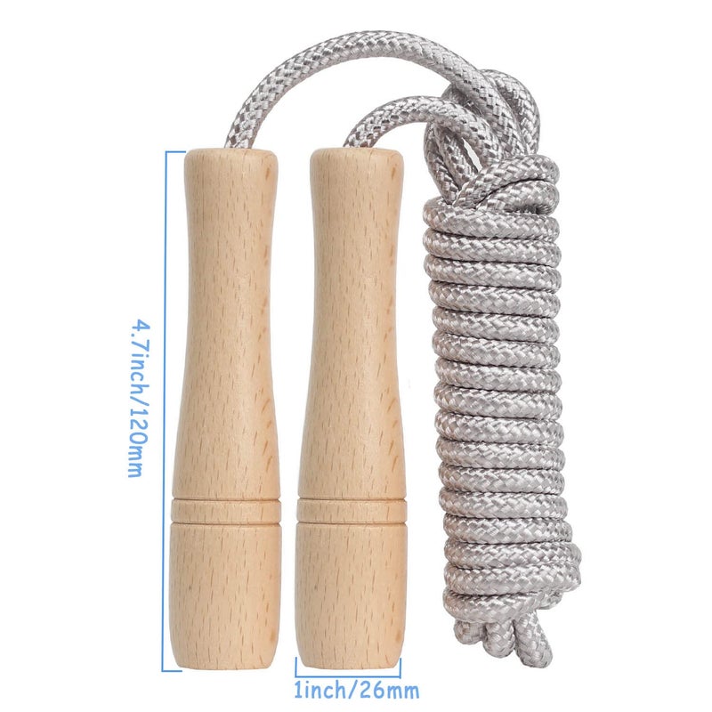 Ace one Jump Rope Kids,8.5ft Adjustable Cotton Skipping Rope with Wooden Handle for Boys and Girls Fitness Outdoor Exercise (Silver) - Image 3