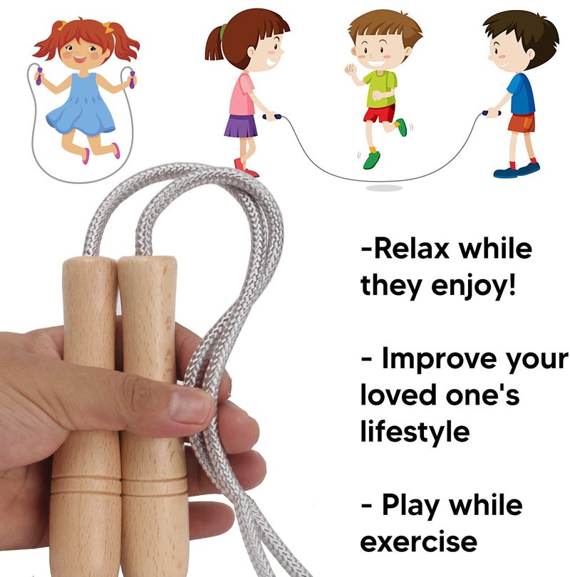 Ace one Jump Rope Kids,8.5ft Adjustable Cotton Skipping Rope with Wooden Handle for Boys and Girls Fitness Outdoor Exercise (Silver) - Image 4