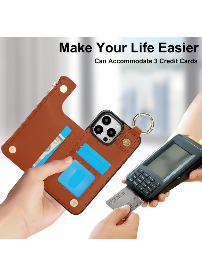 S-TOP Case For iPhone 15 Pro RFlD Anti-theft Double Buckle Ring Zipper Card Phone Case - Image 5