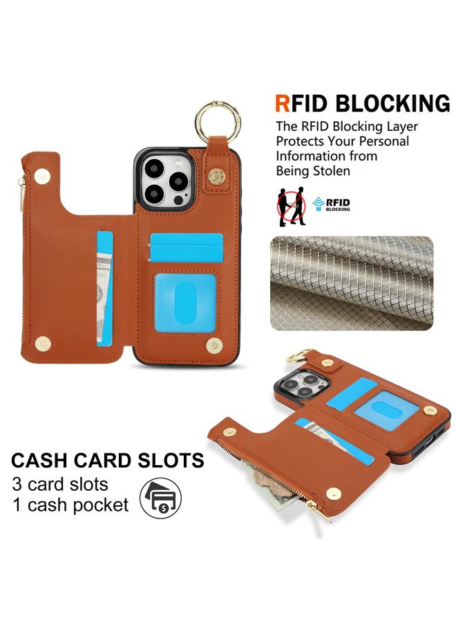 S-TOP Case For iPhone 15 Pro RFlD Anti-theft Double Buckle Ring Zipper Card Phone Case - Image 3