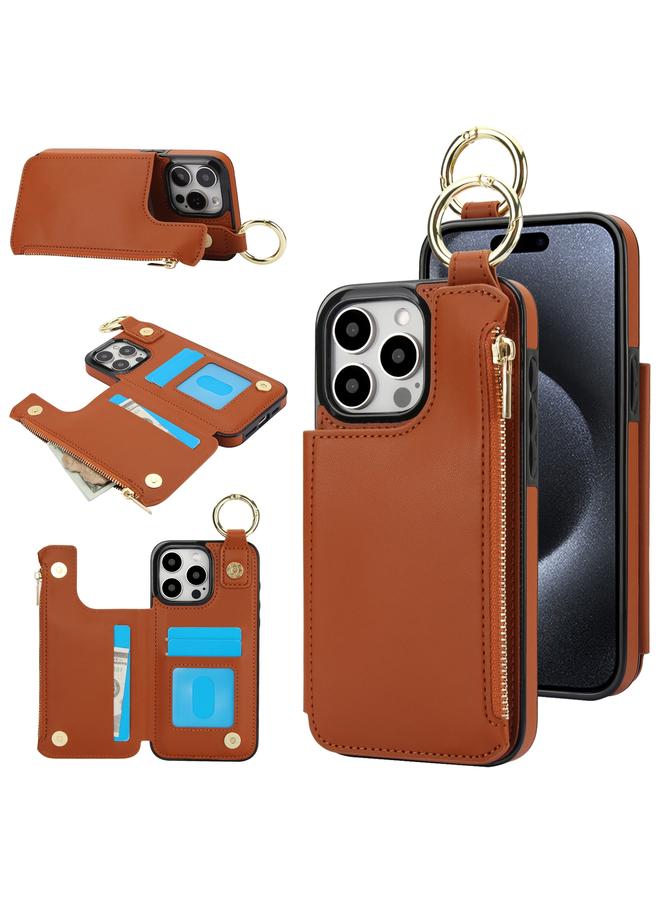 S-TOP Case For iPhone 15 Pro RFlD Anti-theft Double Buckle Ring Zipper Card Phone Case - Image 1
