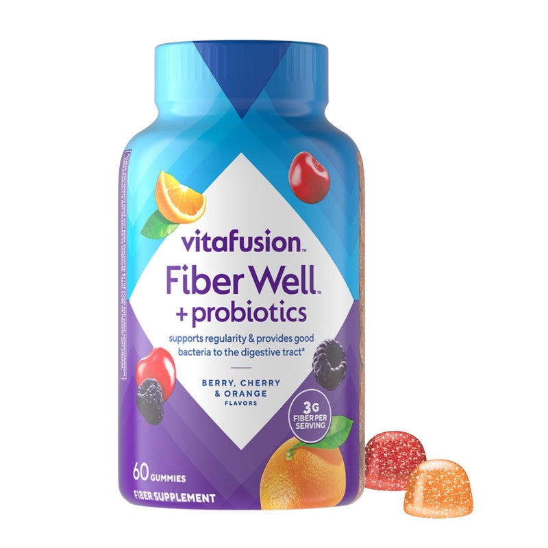 Vitafusion Fiber Well Probiotics Gummies for Adults 3g Fiber per Serving for Digestive Health and Probiotics 60 Count