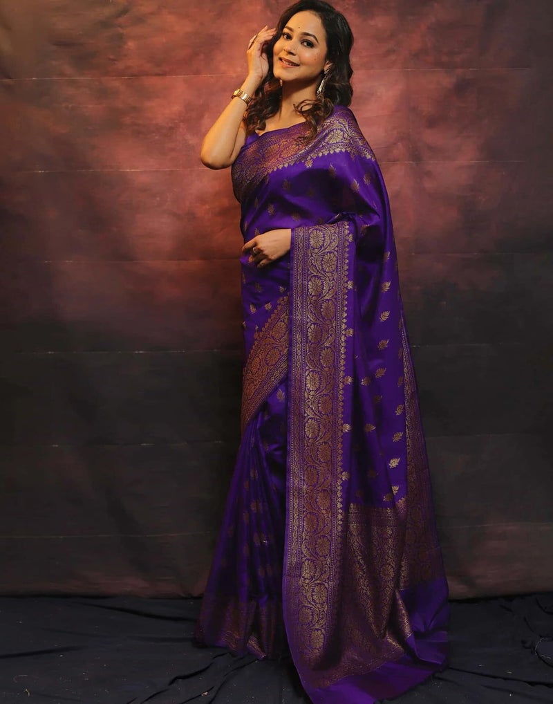 Shiv Textiles Women's Kanjivaram Art Silk Saree Soft Banarasi Style Sari With Blouse Piece For Wedding(S-101-PURPLE) - Image 2