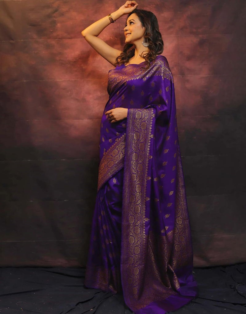 Shiv Textiles Women's Kanjivaram Art Silk Saree Soft Banarasi Style Sari With Blouse Piece For Wedding(S-101-PURPLE) - Image 4