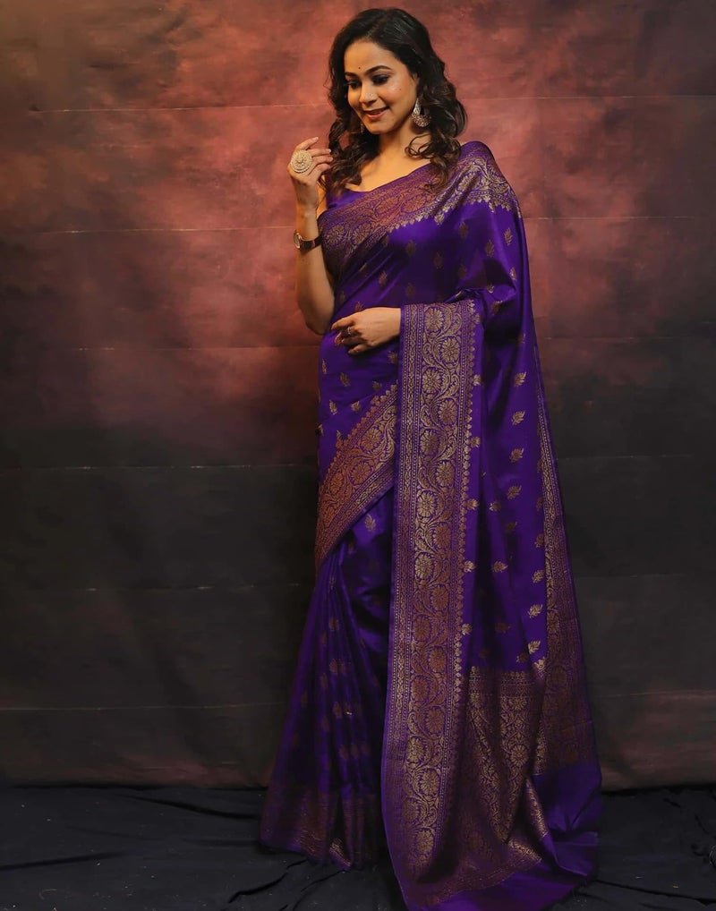 Shiv Textiles Women's Kanjivaram Art Silk Saree Soft Banarasi Style Sari With Blouse Piece For Wedding(S-101-PURPLE) - Image 3
